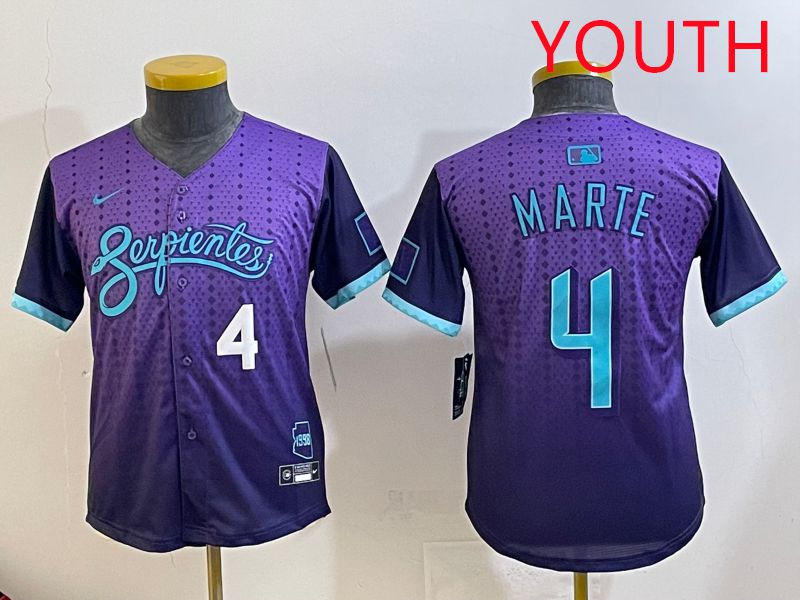 Youth Arizona Diamondback #4 Marte Purple Joint Name 2025 Nike MLB Jersey style 33->youth mlb jersey->Youth Jersey